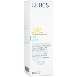 Sonnenschutzcreme für Kinderhaut in einer weißen Verpackung mit gelber Sonne.